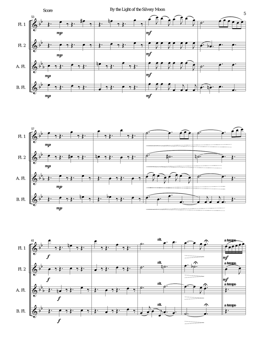 By the light of the silvery moon for flute quartet Flute Quartet scores gallery preview page 5