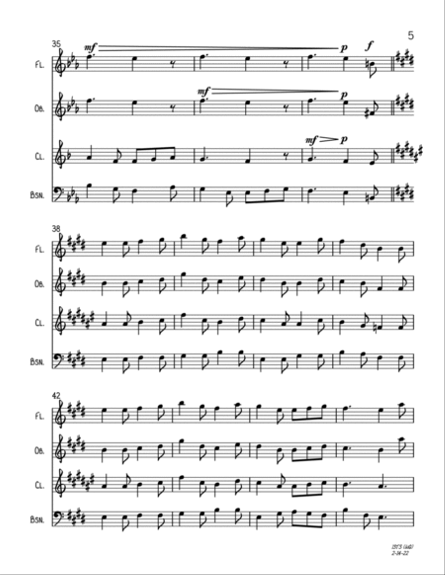 I Saw Three Ships (Wind Quartet) Woodwind Quartet scores gallery preview page 5