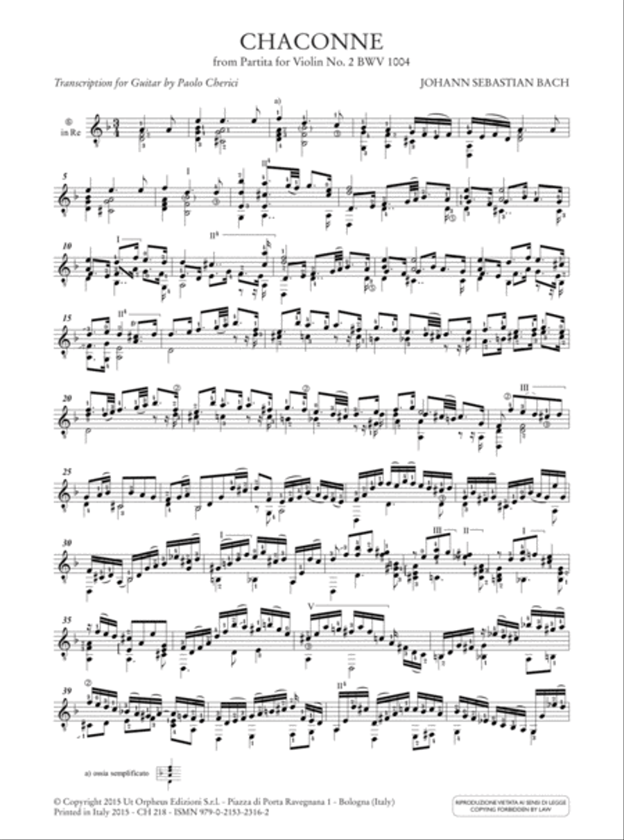 Chaconne (from Partita for Violin No. 2 BWV 1004) for Guitar Solo Violin scores gallery preview page 2