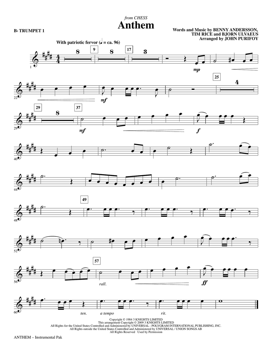 Anthem (from Chess) - Bb Trumpet 1