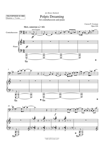 Carson Cooman: Polpis Dreaming (2005) for contrabassoon and piano