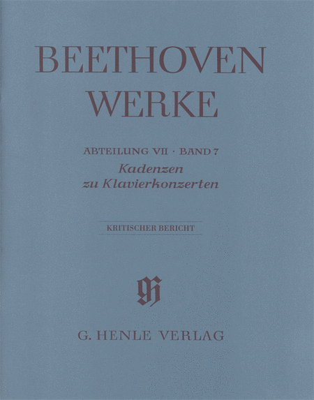 Beethoven Werke Cadenzas In The Piano Concertos S7/v7 Paperbound Comp Ed W/crit Rep