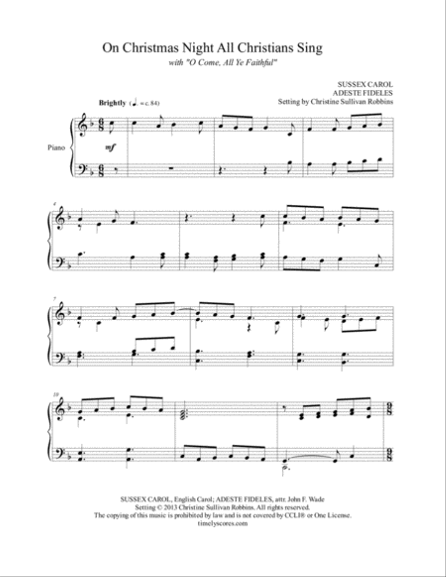 On Christmas Night All Christians Sing with O Come, All Ye Faithful Piano Solo - Digital Sheet Music