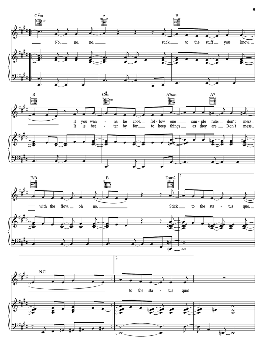 Stick To The Status Quo Piano, Vocal, Guitar scores gallery preview page 5