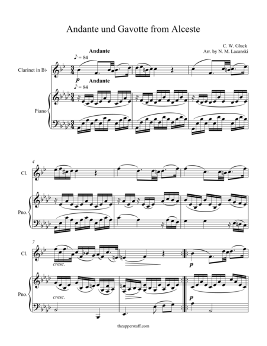 Andante and Gavotte from Alceste Clarinet Solo scores gallery preview page 1