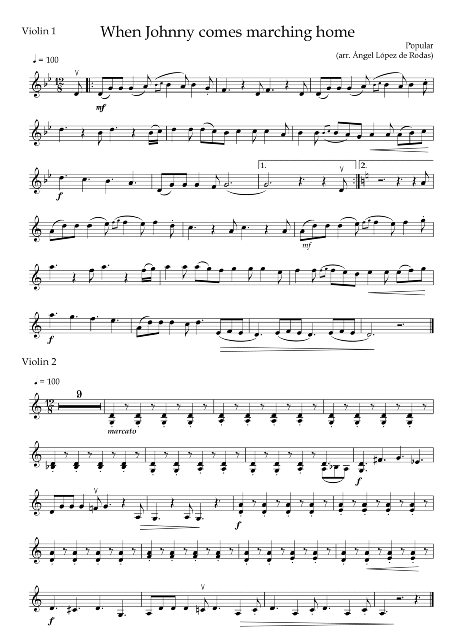 When Johnny comes marching home Violin Solo scores gallery preview page 1