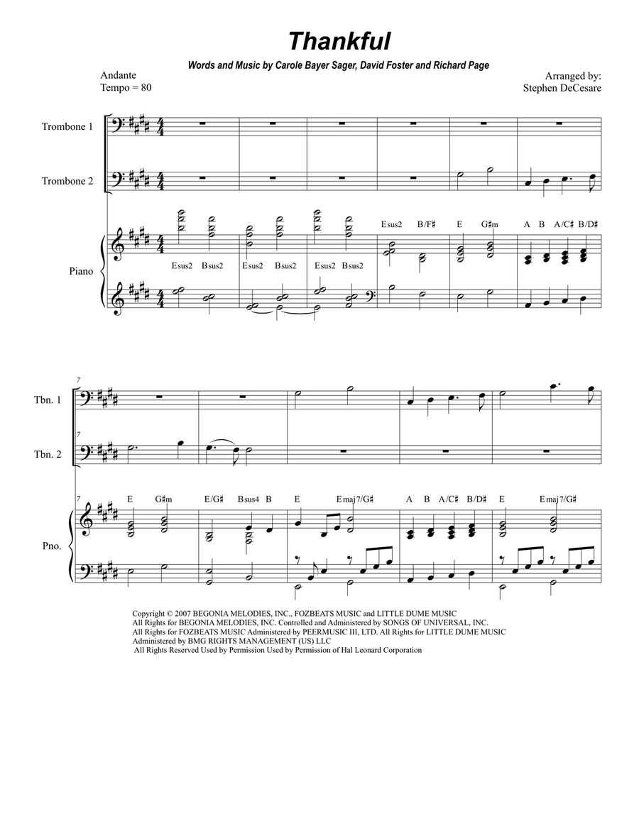 Thankful Thankful Trombone Duet scores gallery preview page 1