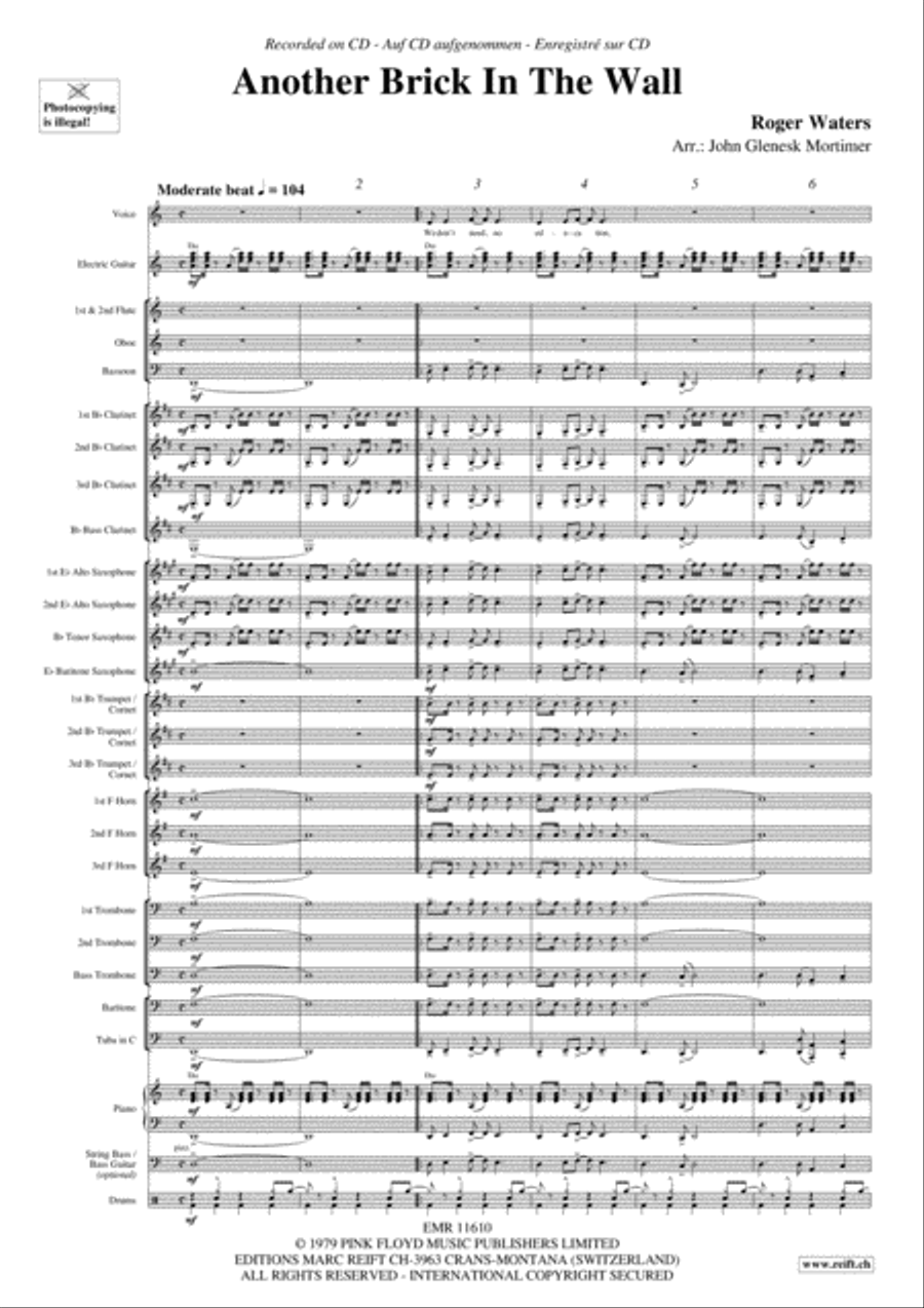 Another Brick In The Wall Concert Band scores gallery preview page 4