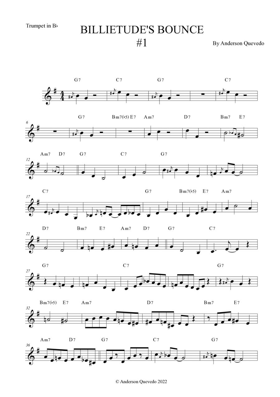 Billietude s Bounce 1 for Trumpet in Bb Easy Intermediate Blues