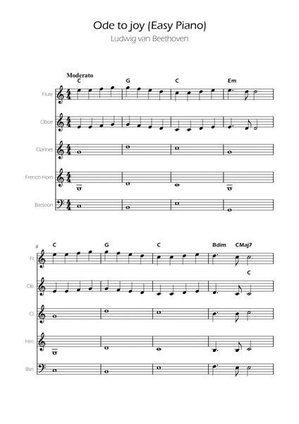 Ode To Joy - Easy Woodwind Quintet w/ Chords image number null