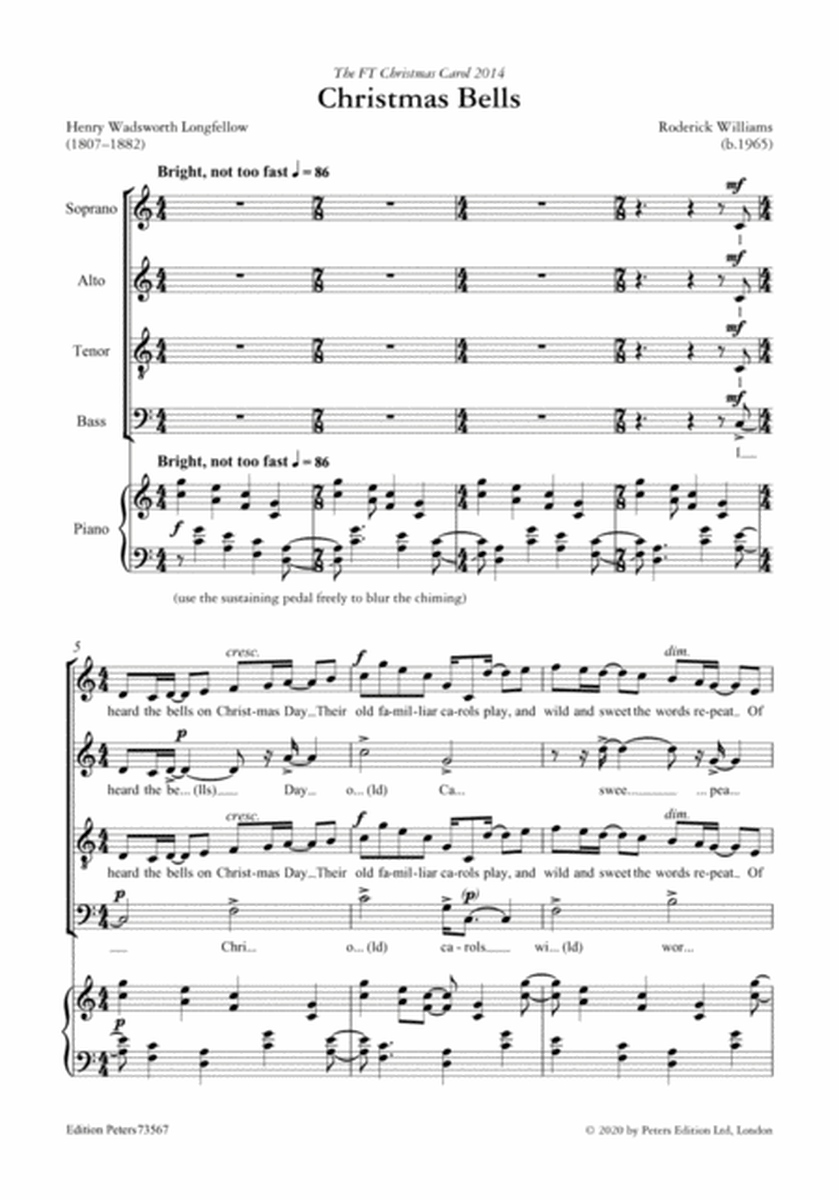 Christmas Bells for SATB Choir and Piano