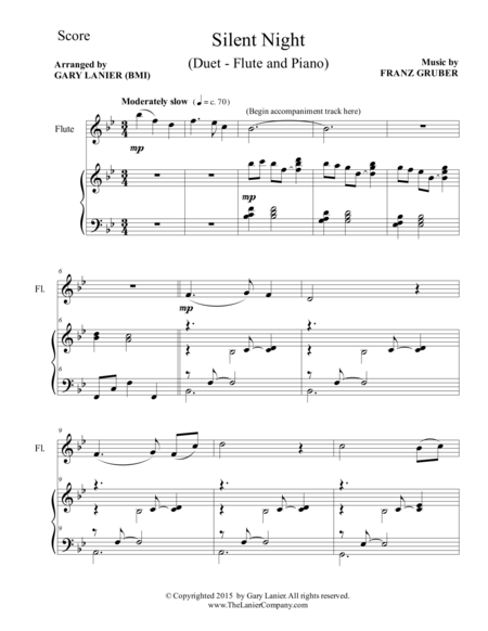 SILENT NIGHT (Duet – Flute and Piano/Score and Parts) image number null