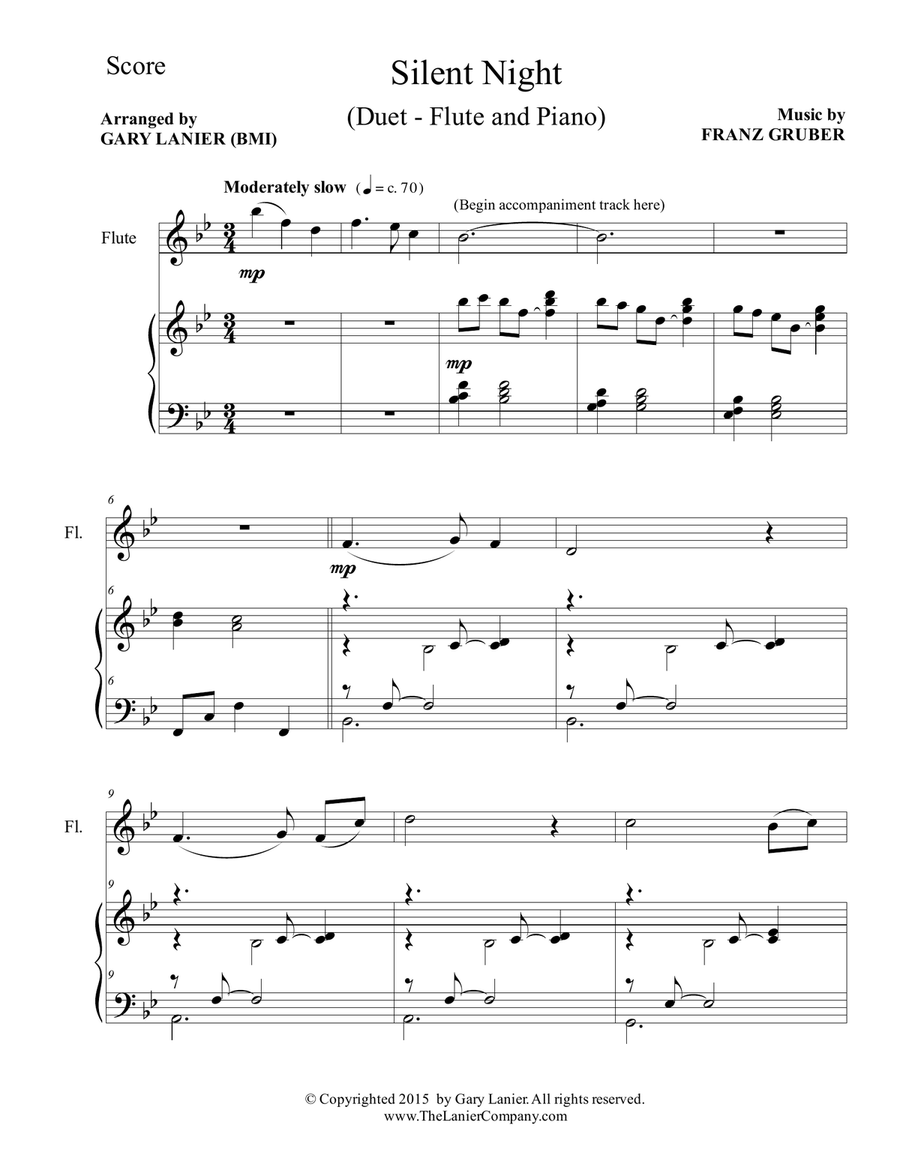 SILENT NIGHT (Duet – Flute and Piano/Score and Parts) SILENT NIGHT (Duet – Flute and Piano/Score and Parts) Woodwind Duet scores gallery preview page 2