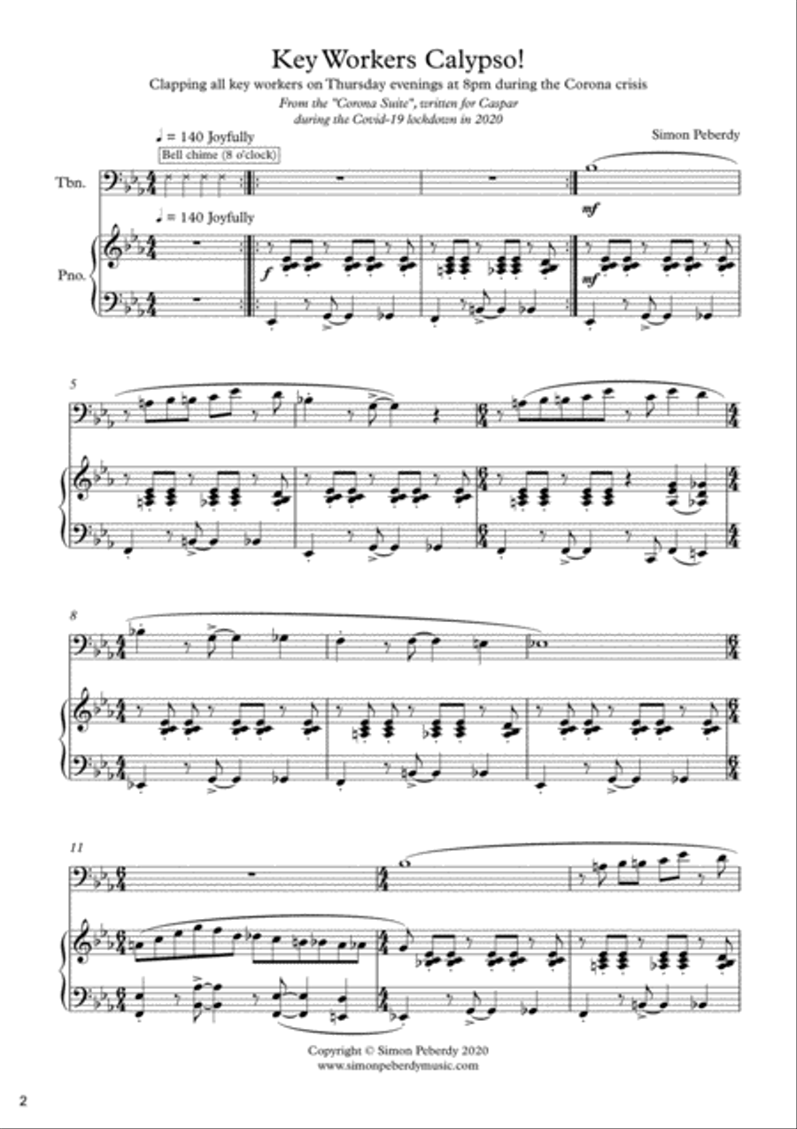 Key Workers Calypso for Trombone and Piano from the Corona Suite by Simon Peberdy image number null