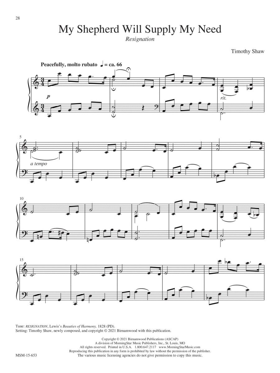 My Shepherd Will Supply My Need Piano Solo scores gallery preview page 1