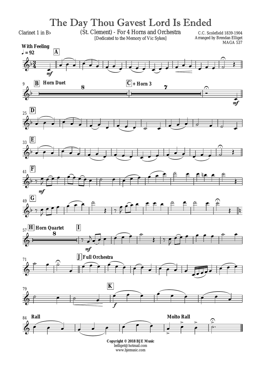 The Day Thou Gavest Lord Is Ended (St. Clement) - For 4 Horns and Orchestra Score and Parts PDF image number null