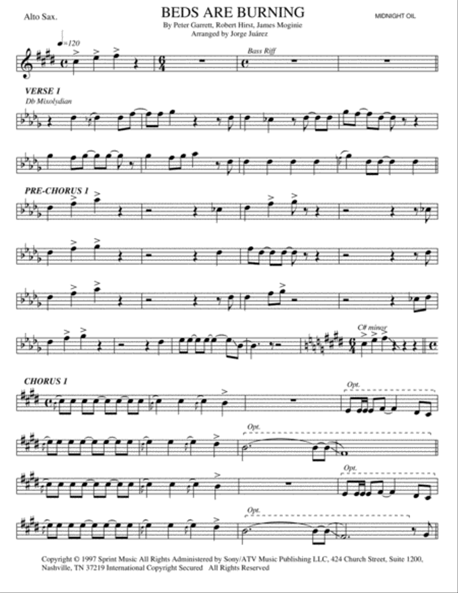 Beds Are Burning Alto Saxophone scores gallery preview page 1