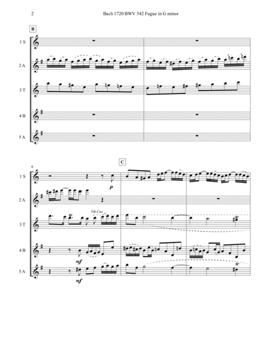 Bach 1720 BWV 542 Fugue in Gm Sax Quartet Score Parts Alternates