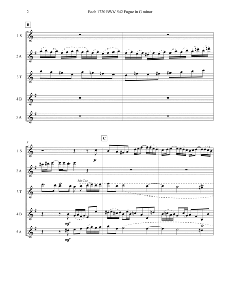 Bach 1720 BWV 542 Fugue in Gm Sax Quartet Score Parts Alternates by Johann Sebastian Bach Saxophone Quartet - Digital Sheet Music