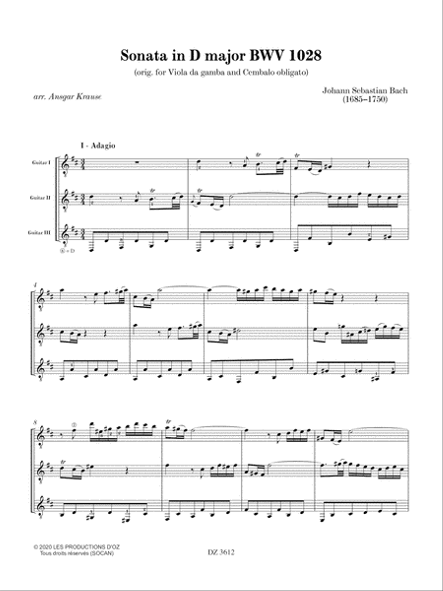 Sonata in D major BWV 1028 Guitar Ensemble scores gallery preview page 4