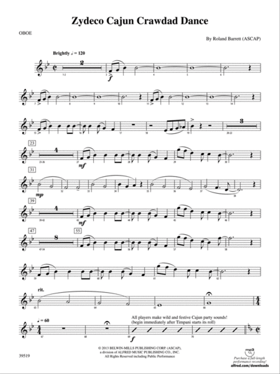 Zydeco Cajun Crawdad Dance: Oboe Concert Band scores gallery preview page 1