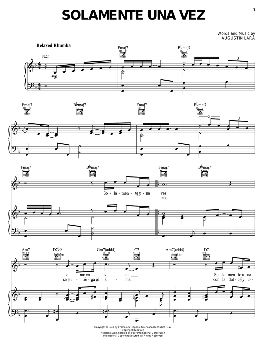 You Belong To My Heart (Solamente Una Vez) Piano, Vocal, Guitar scores gallery preview page 1