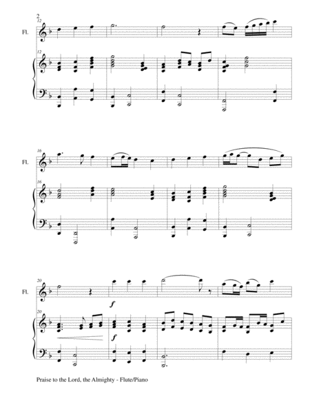 PRAISE TO THE LORD, THE ALMIGHTY (Duet – Flute and Piano/Score and Parts) image number null