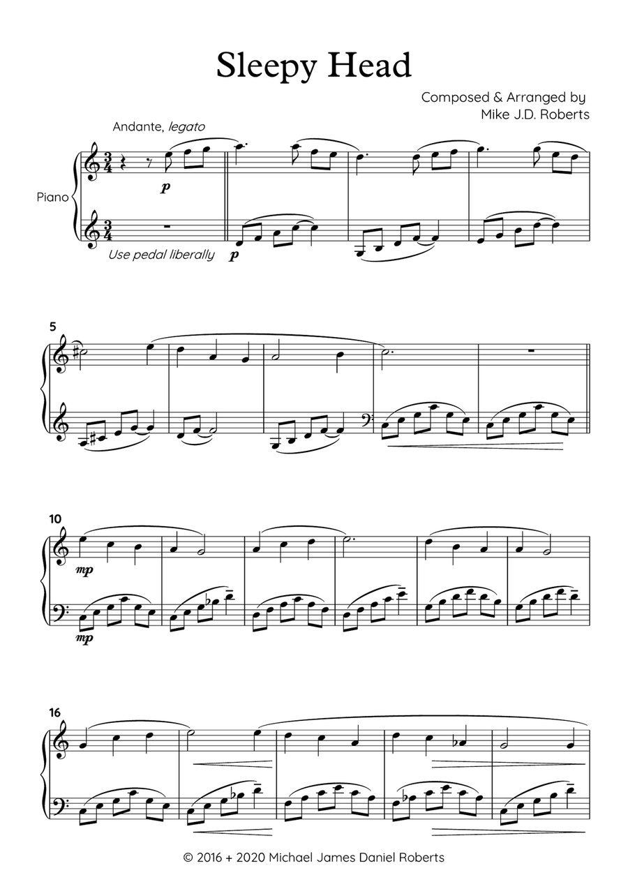 Sleepy Head (for solo piano) Piano Solo scores gallery preview page 1