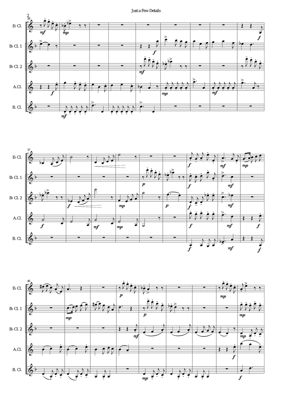 Just a Few Details for clarinet quintet (E flat, 2 B flats alto and bass) Clarinet Quintet scores gallery preview page 2