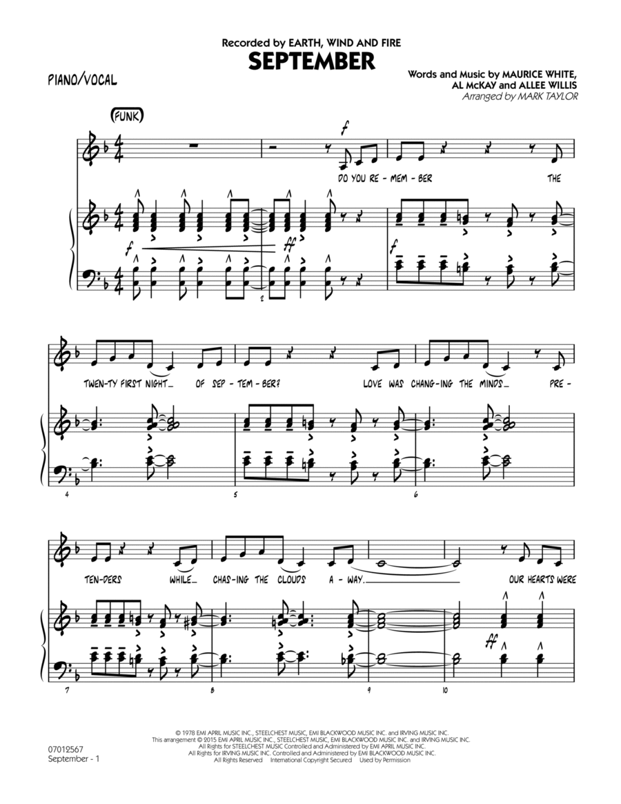 September (Key: C) - Piano/Vocal Voice scores gallery preview page 1