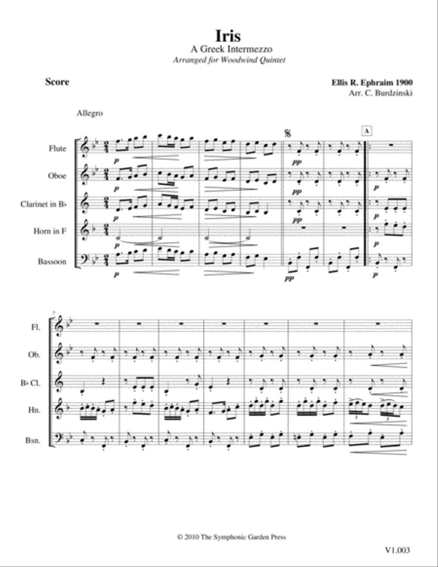 Iris Rag (E. Ephraim) - woodwind quintet Woodwind Quintet scores gallery preview page 1