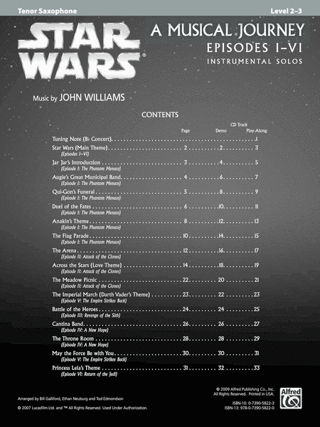 Star Wars I-VI Instrumental Solos - Tenor Saxophone by John Williams Tenor Saxophone - Sheet Music