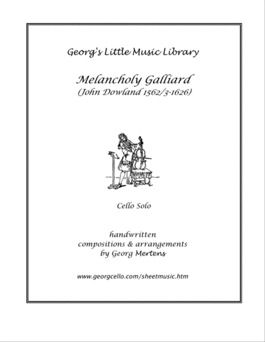 John Dowland Melancholy Galliard for cello solo Cello Solo scores gallery preview page 1