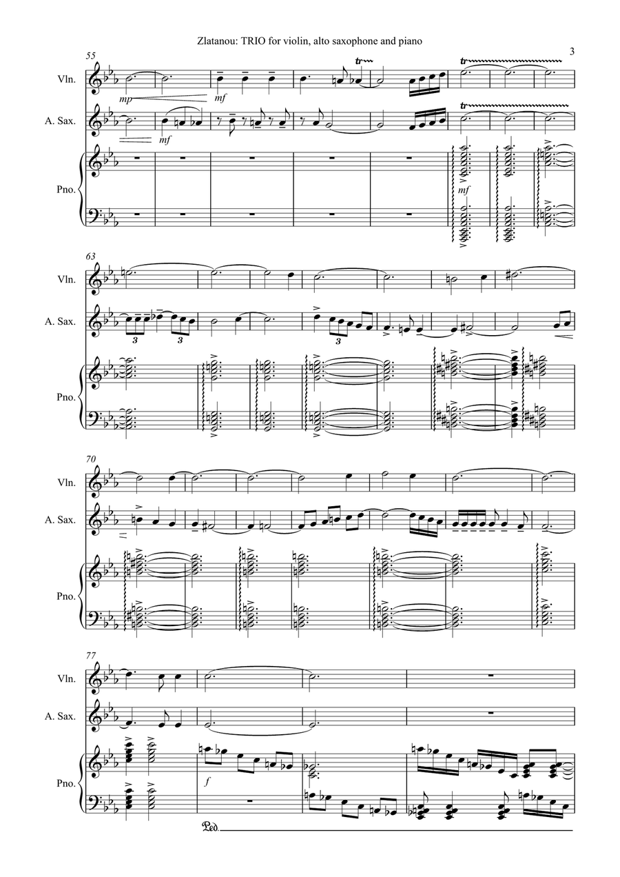 TRIO for violin, alto saxophone and piano Small Ensemble scores gallery preview page 3