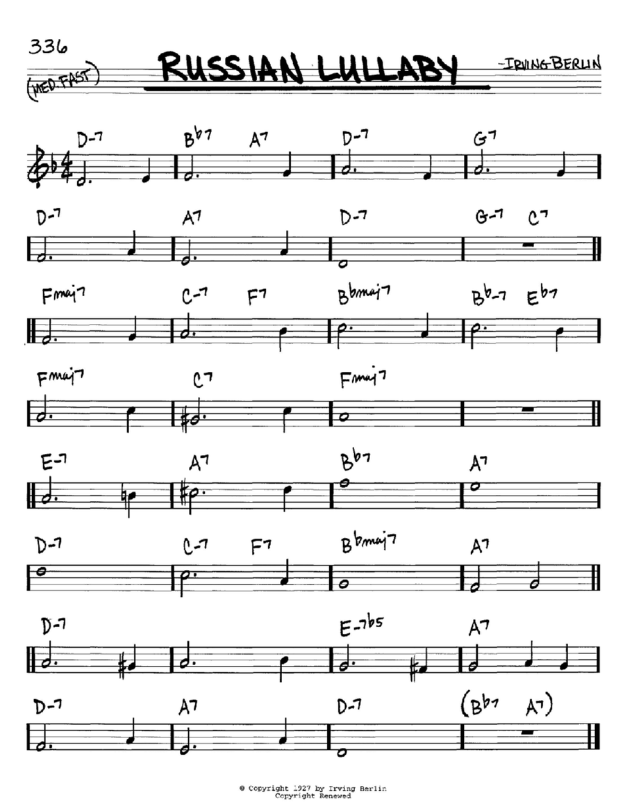 Russian Lullaby C Instrument scores gallery preview page 1