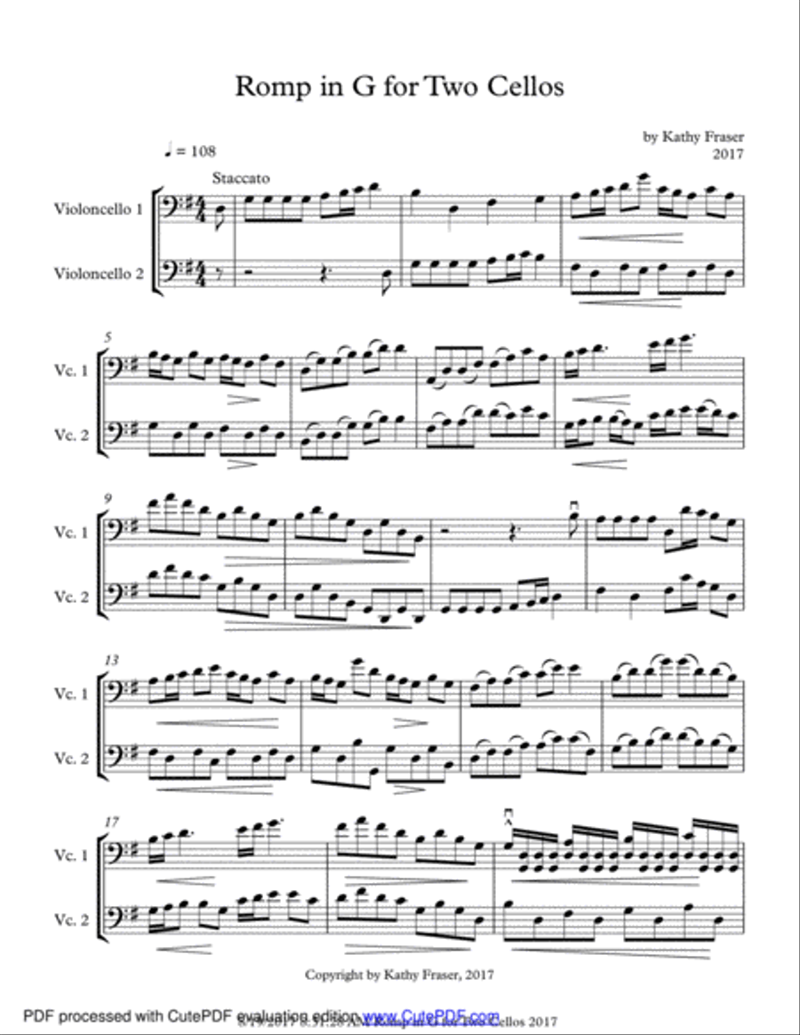 Romp in G for Two Cellos String Duet scores gallery preview page 1