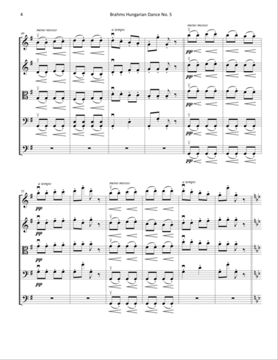 Hungarian Dance No. 5, by Johannes Brahms, for string quintet or string orchestra String Orchestra scores gallery preview page 4