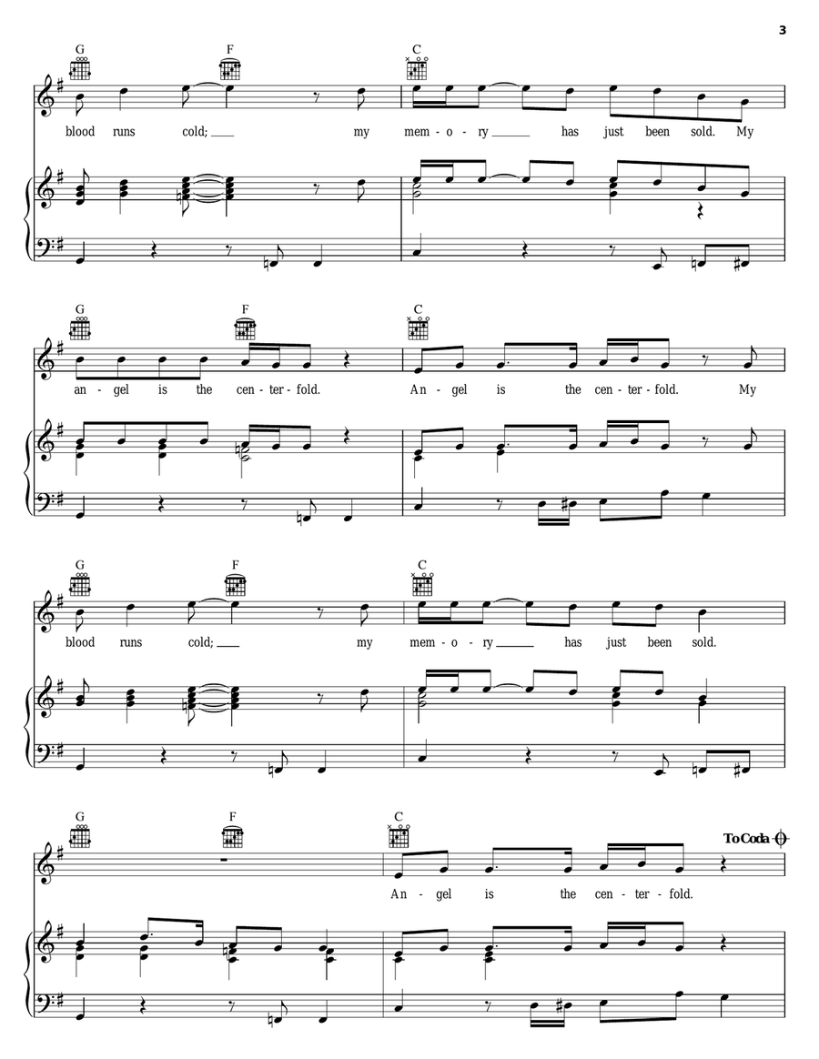 Centerfold Centerfold Piano, Vocal, Guitar scores gallery preview page 3