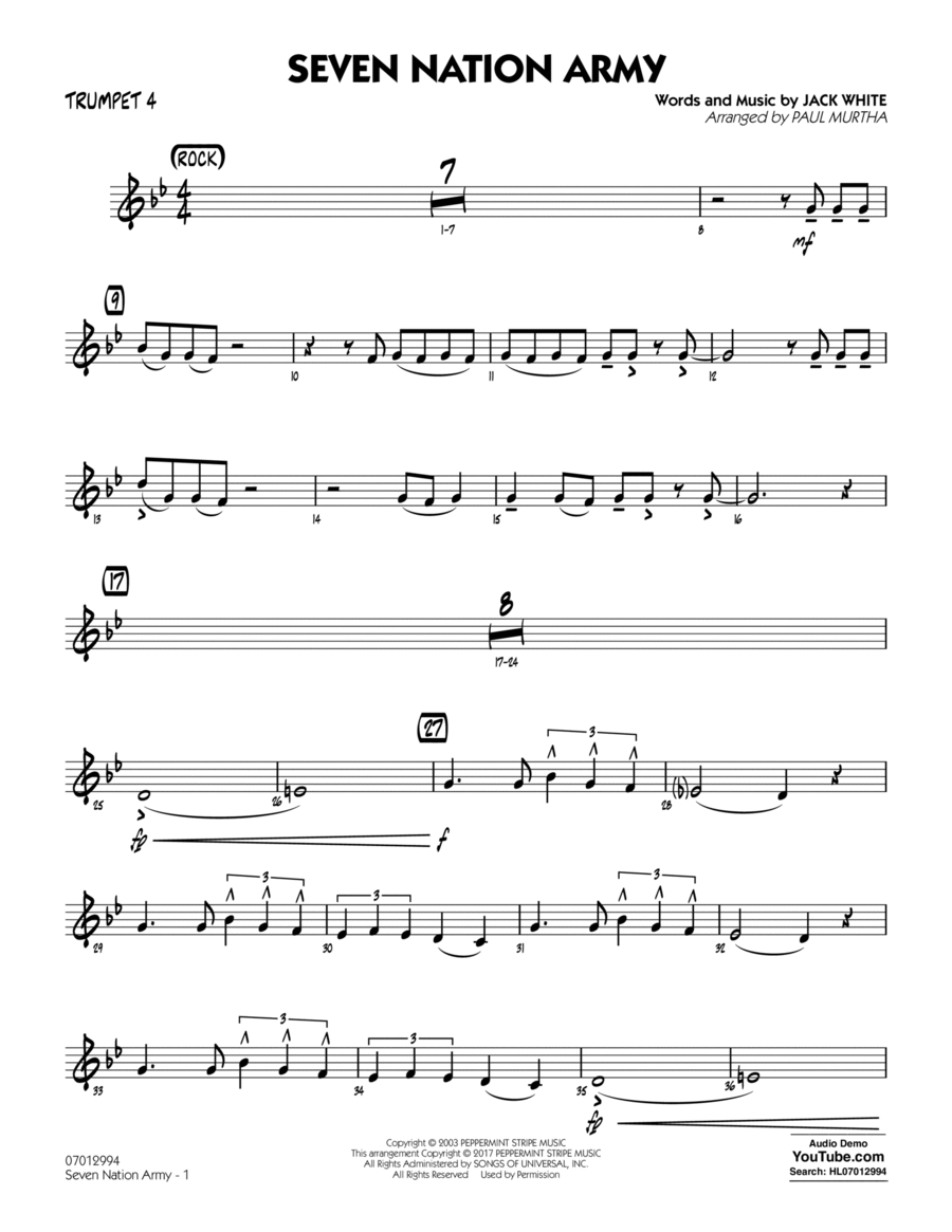Seven Nation Army - Trumpet 4 Trumpet scores gallery preview page 1