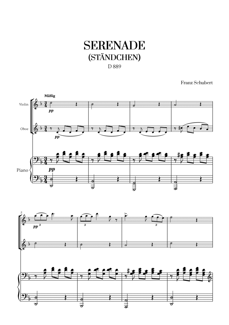 F. Schubert - Serenade (Ständchen) (D 889) (for Violin, Oboe and Piano) Violin scores gallery preview page 1