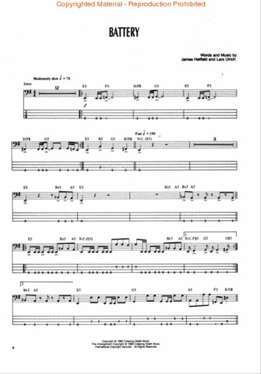 Metallica – Master of Puppets* Bass Guitar Tablature scores gallery preview page 2