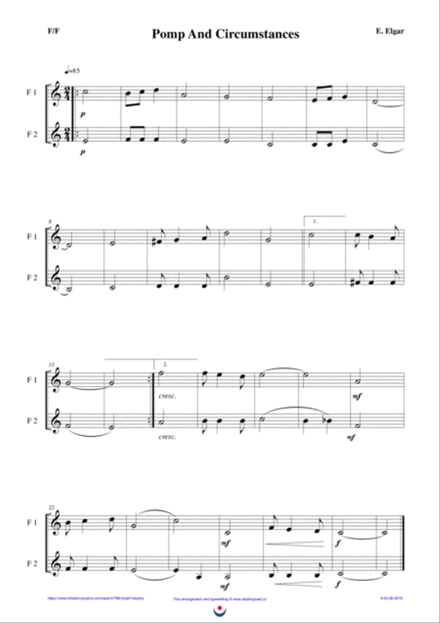 Pomp and Circumstances (easy brass duet Nb. 4 - F/F) Brass Duet scores gallery preview page 1