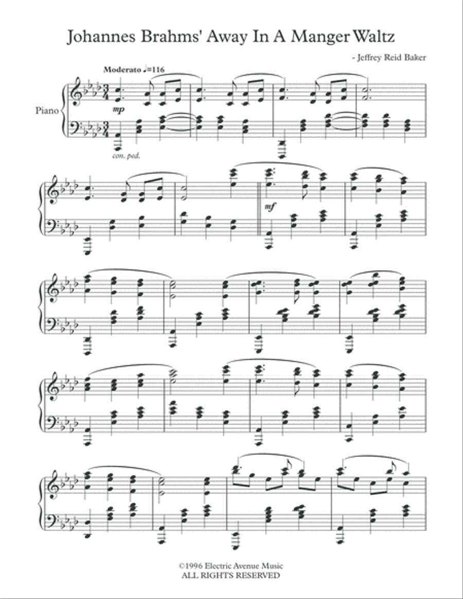 Brahms-Baker: Away In A Manger Waltz Piano Solo scores gallery preview page 2