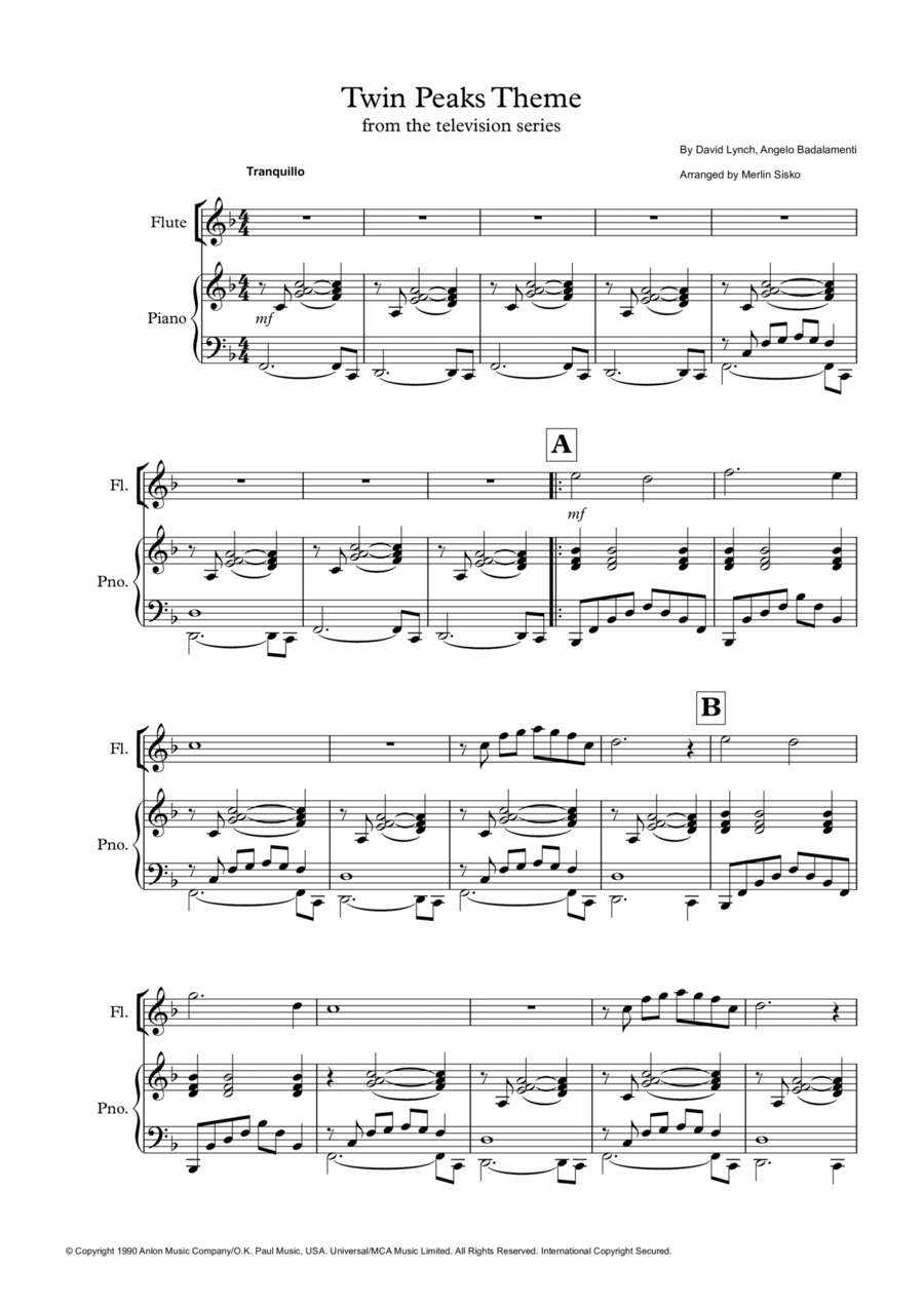 Twin Peaks Theme Flute Solo scores gallery preview page 1