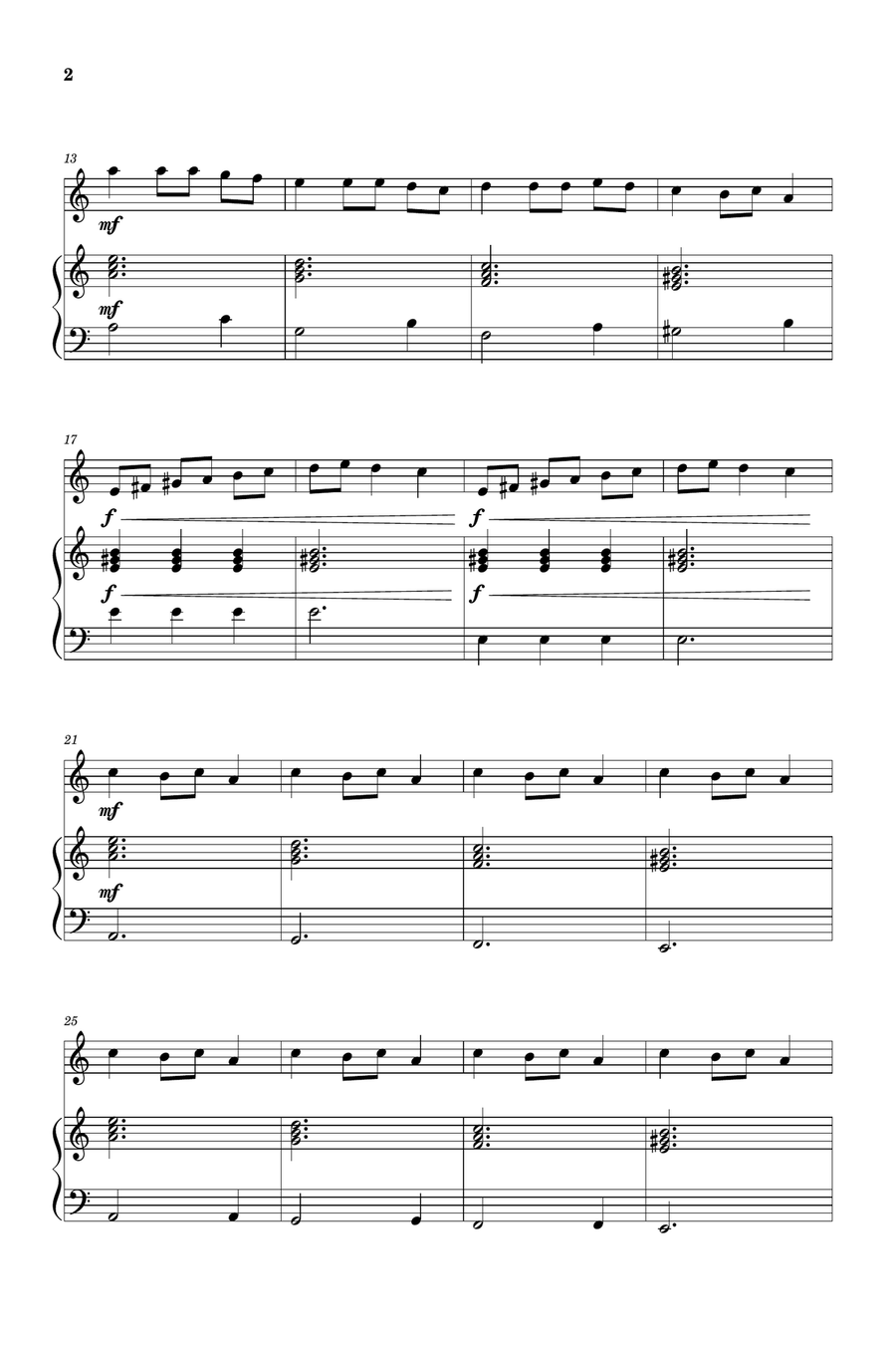 Carol of the Bells for Flute and Piano (Very Easy - Beginner) in A minor Flute scores gallery preview page 2