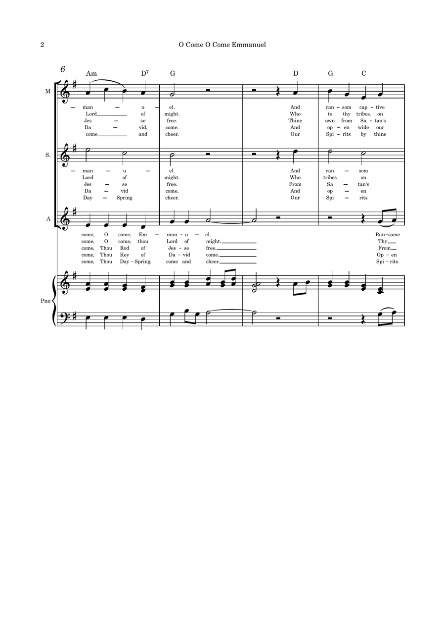 O Come O Come Emmanuel/I Heard the Voice of Jesus Say trio and piano Small Ensemble scores gallery preview page 2
