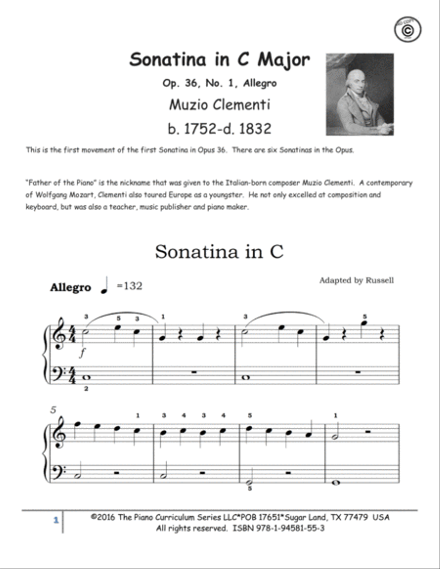 Sonatina in C Major Op. 36, No. 1 Allegro Easy Piano scores gallery preview page 2