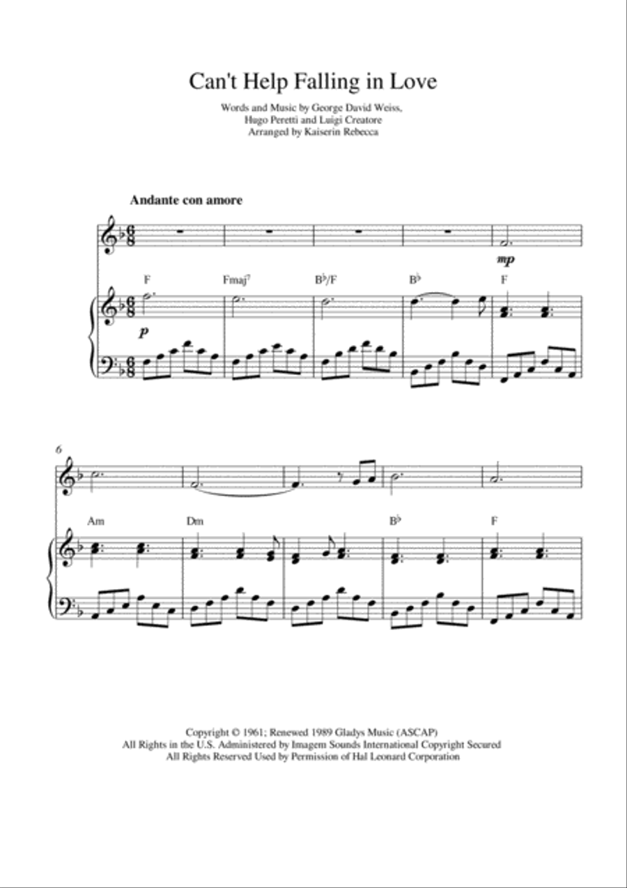 Can't Help Falling In Love Violin Solo scores gallery preview page 1