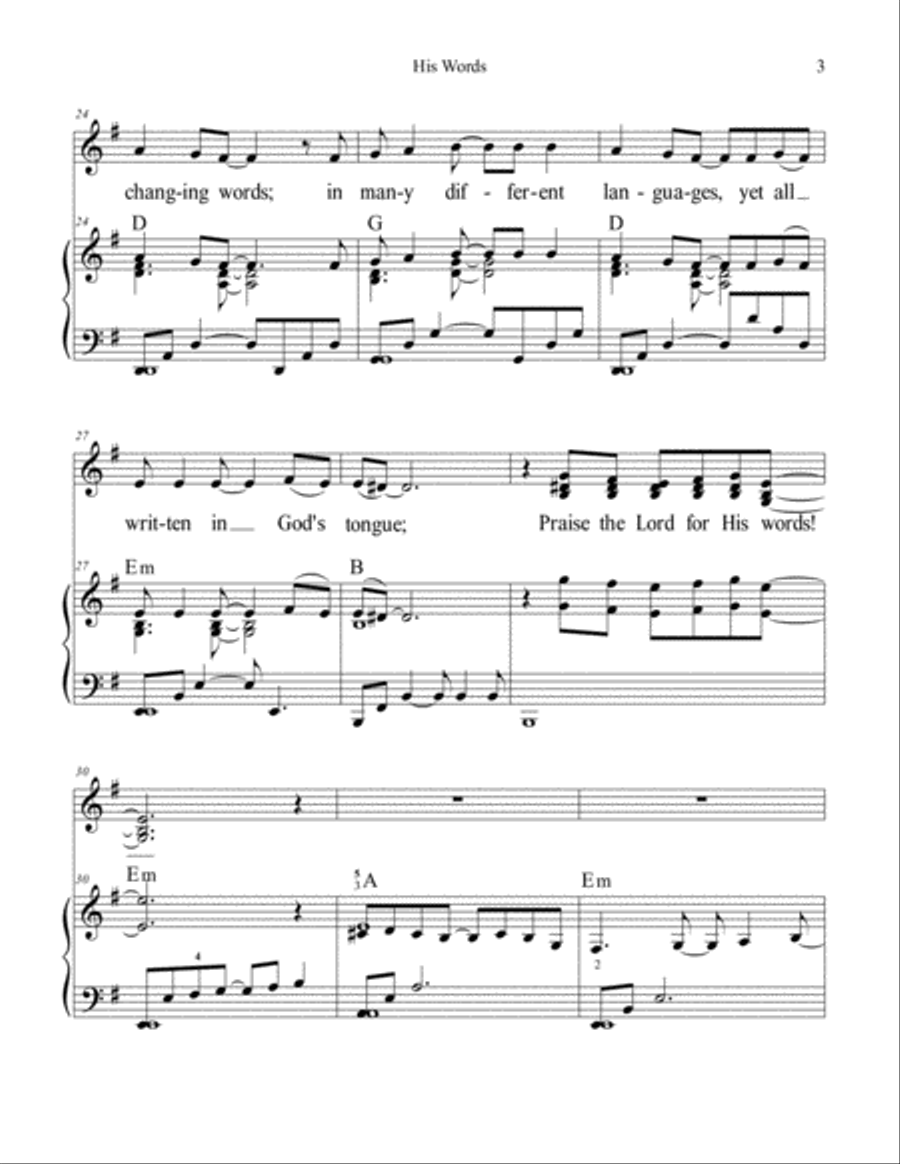 His Words (music for worship band) by Ken Young Piano, Vocal, Guitar scores gallery preview page 3