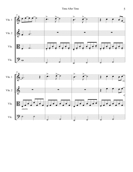 Time After Time by Cyndi Lauper String Quartet - Digital Sheet Music